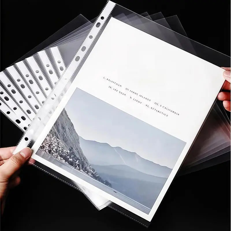 Clear A4 Plastic File Folders 11-Hole 3-Ring Binder Compatible Qme