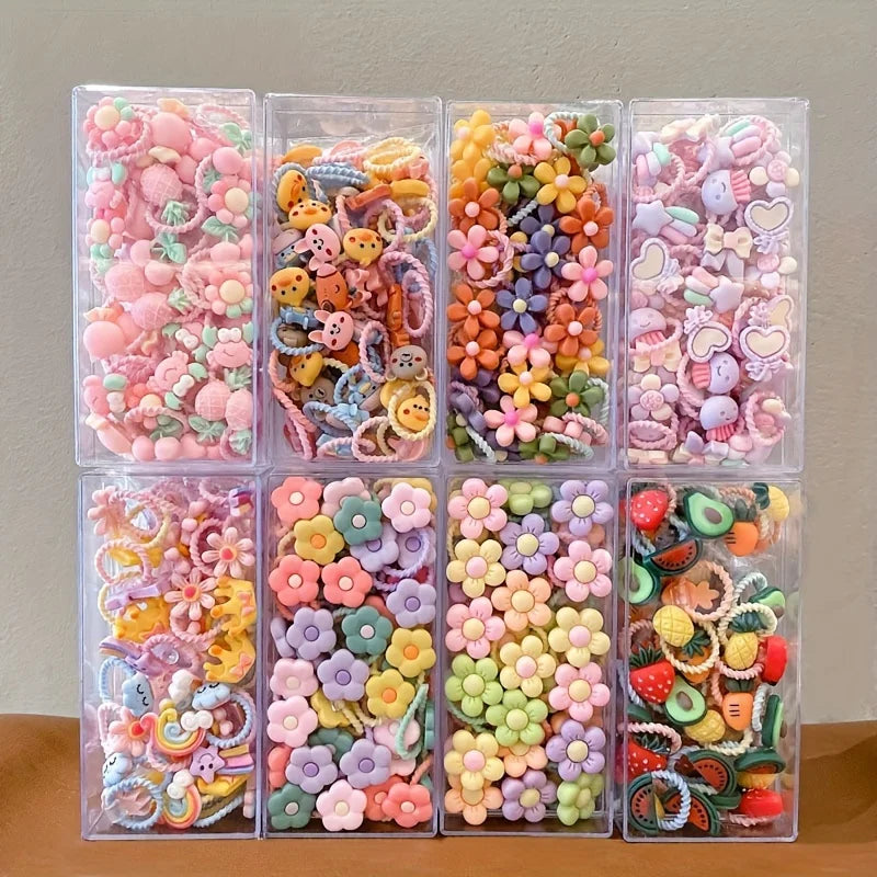 50pcs girls high elastic hair band does not hurt hair, cartoon animal flowers and fruit decorative hair band, decorative hair se Qme
