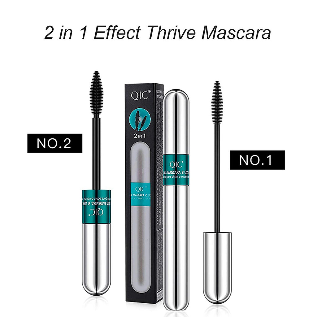 Double In-one Mascara Silk Fiber Mascara Waterproof Mascara for Eyelash Extension Black Thick Lengthening Eye Lashes Cosmetics Qme Q802