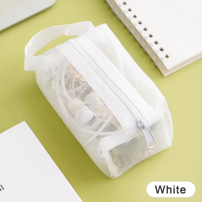 Offices Travel Storage Bags Toiletry Makeup Pouch Mesh Cosmetic Bag Qme White