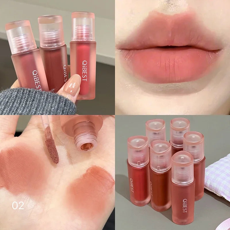 Qibest 6 Colors Velvet Matte Liquid Lipstick Long-Lasting Waterproof Lip Mud Sexy Red Lipgloss Beauty Women Cosmetics Lip Tint Qme 02