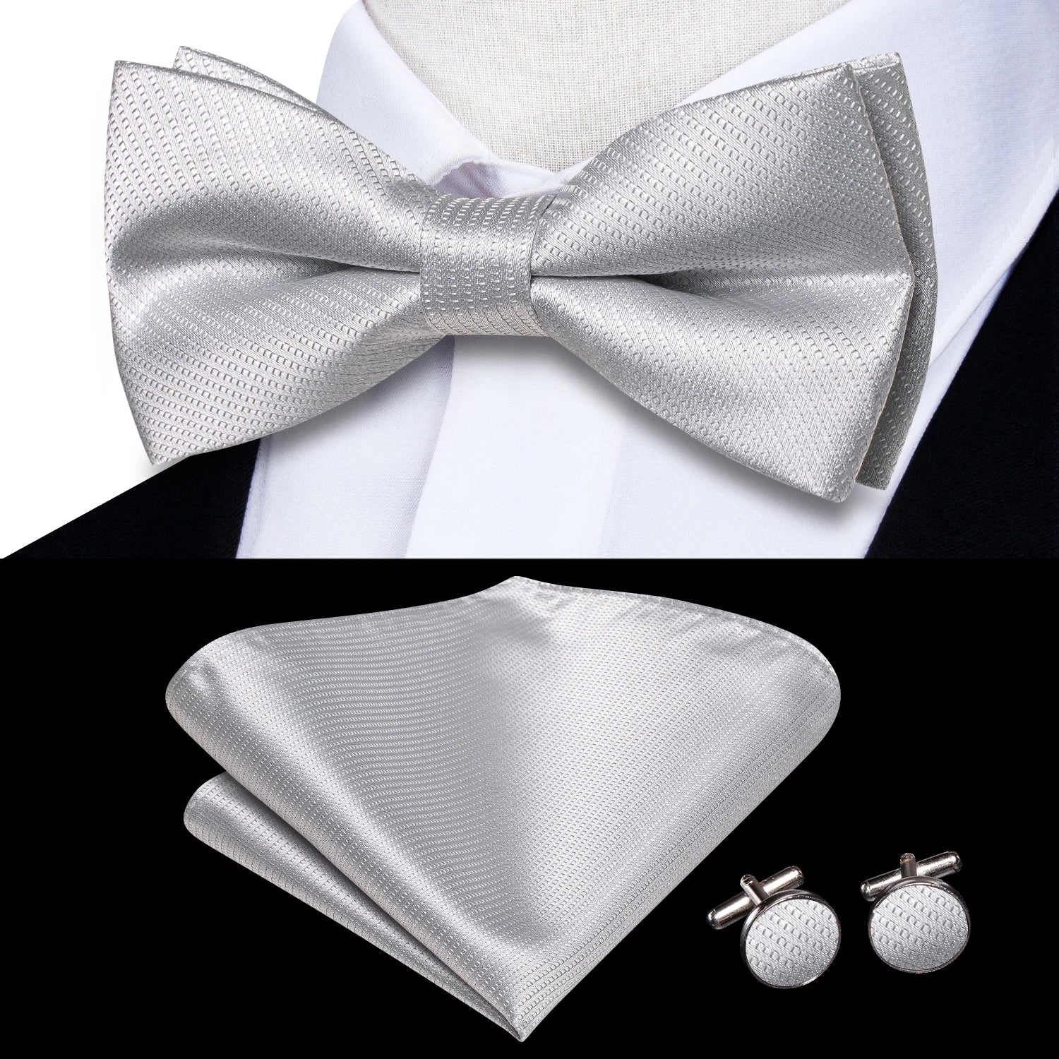 Hi-Tie Classic Bow Ties for Men Silk Butterfly Pre-Tied Male Bowtie Pocket Square Cufflinks Set Jacquard Paisley Floral Wedding Qme LH-2520