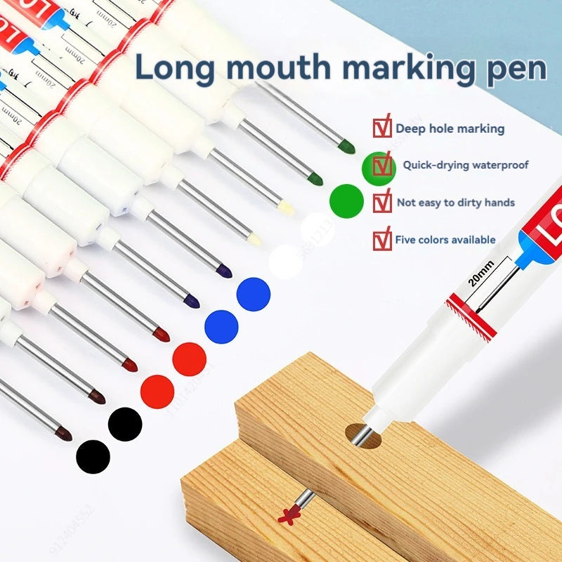 4Pcs/Set 20mm Deep Hole Long Nib Head Markers For Metal Perforating Pen Waterproof Bathroom Woodworking Decoration Multi-Purpose Qme