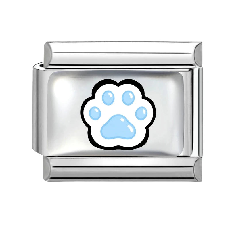 Blue Pink Heart Cute Cats Paw Dog Claw Print Series Italian Charm Links Fit 9mm Stainless Steel Bracelet DIY Making Gift Qme Style 15
