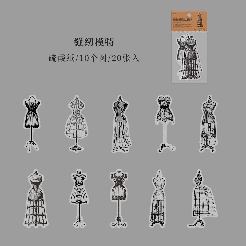 20 pcs INS Vintage Antique Pictorial Diy Decorative Scrapbooking accessories material Stickers pack junk journal supplies Qme 2