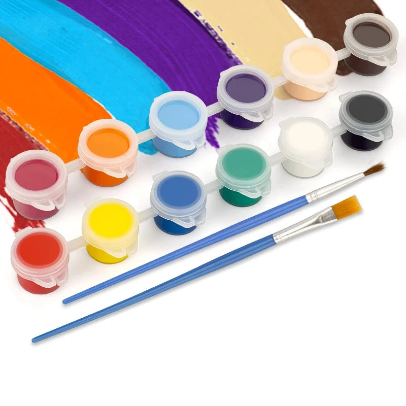 12 Color Acrylic Paint Set 6Grid Graffiti Paint With Drawing Pen DIY Paint Gypsum Doll Acrylic Paint Student Drawing Stationery Qme A