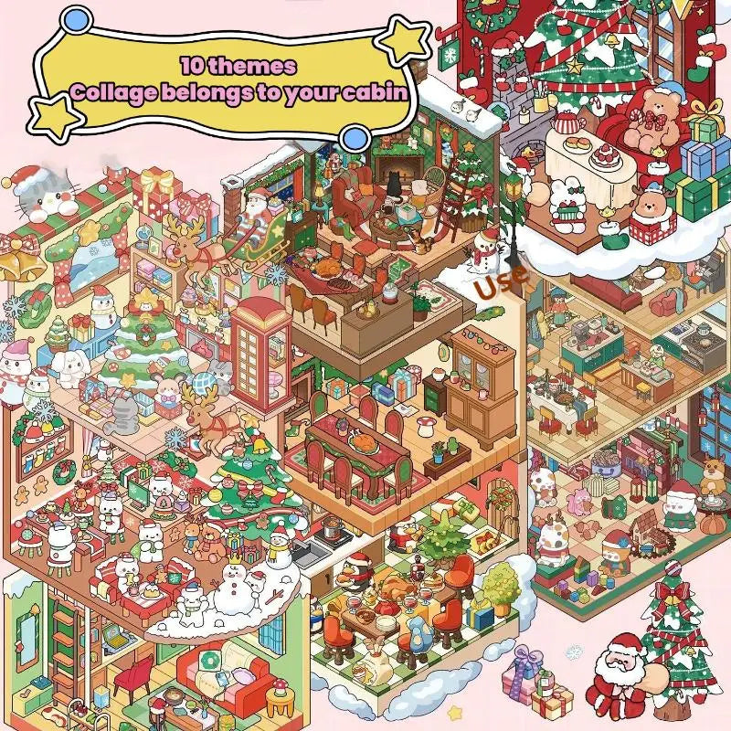 Cartoon Christmas Miniature Scene Diorama Stickers DIY Handmade Qme