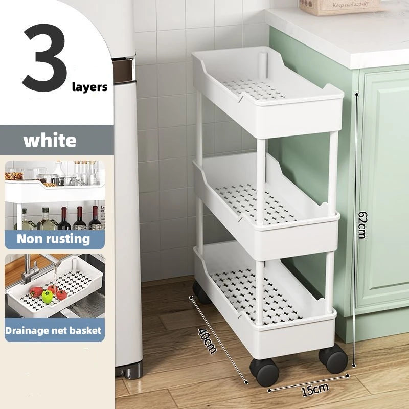1pcs Movable Gap Storage Rack 3/4 Tier Rolling Utility Cart Storage Shelf Bathroom Organizer Kitchen Accessories Organizer Qme 3 layers-A
