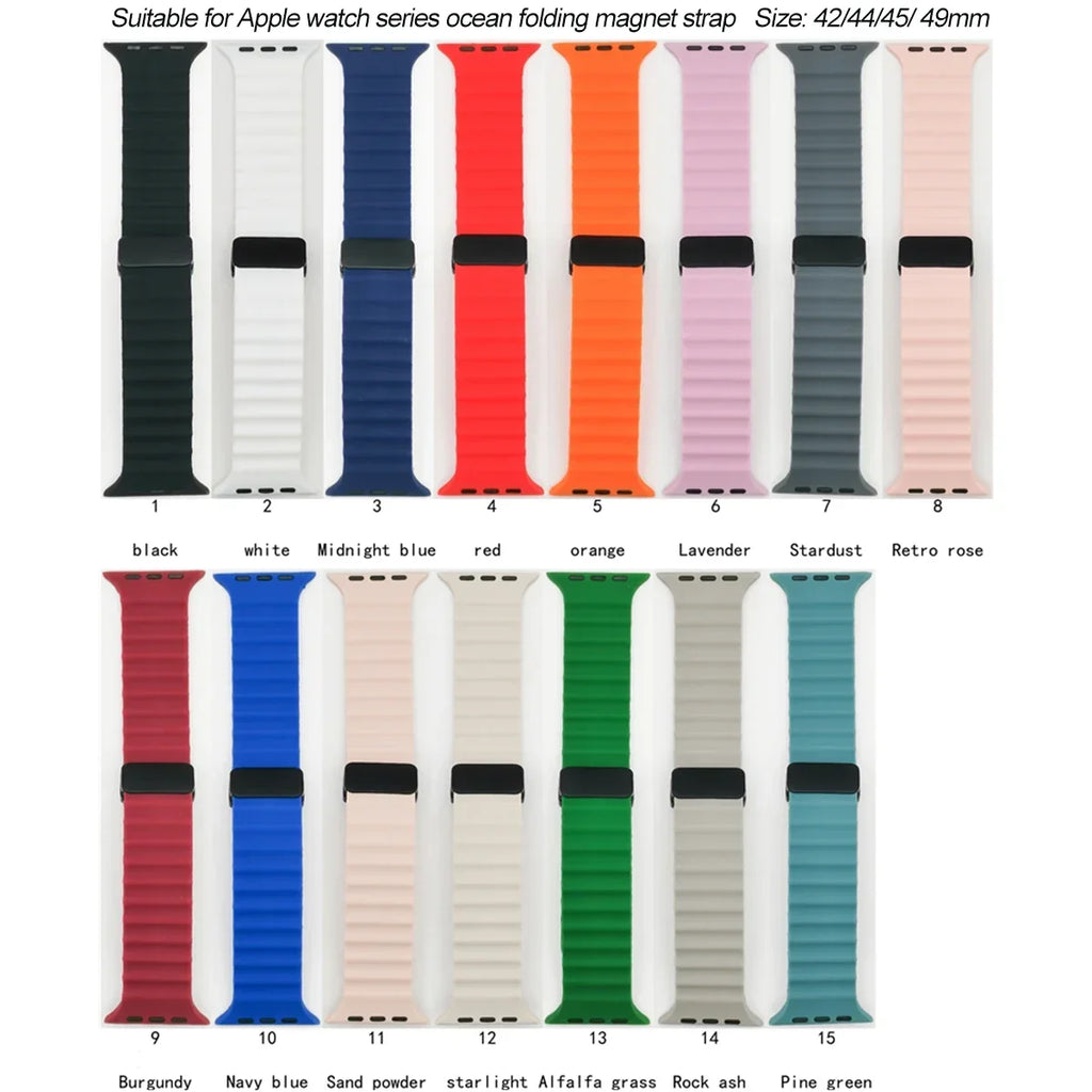Magnetic Buckle Strap For Apple Watch Band Ultra2 49mm 46 42 44 41 38mm Silicone Bracelet iWatch Ultra Series 7 6 3 se 8 9 10 Qme