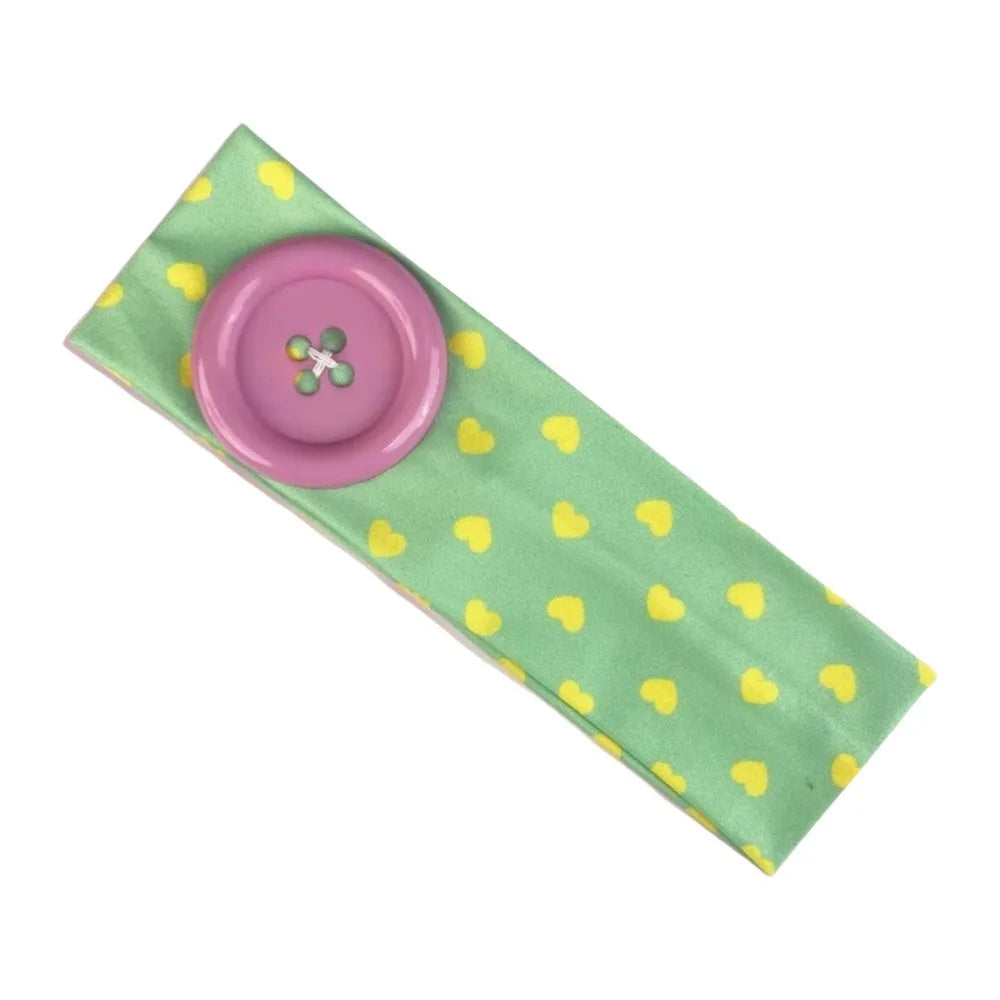 Love Heart Polka Dot Button Headband Elastic Adjustable Yoga Hair Qme Green Pink