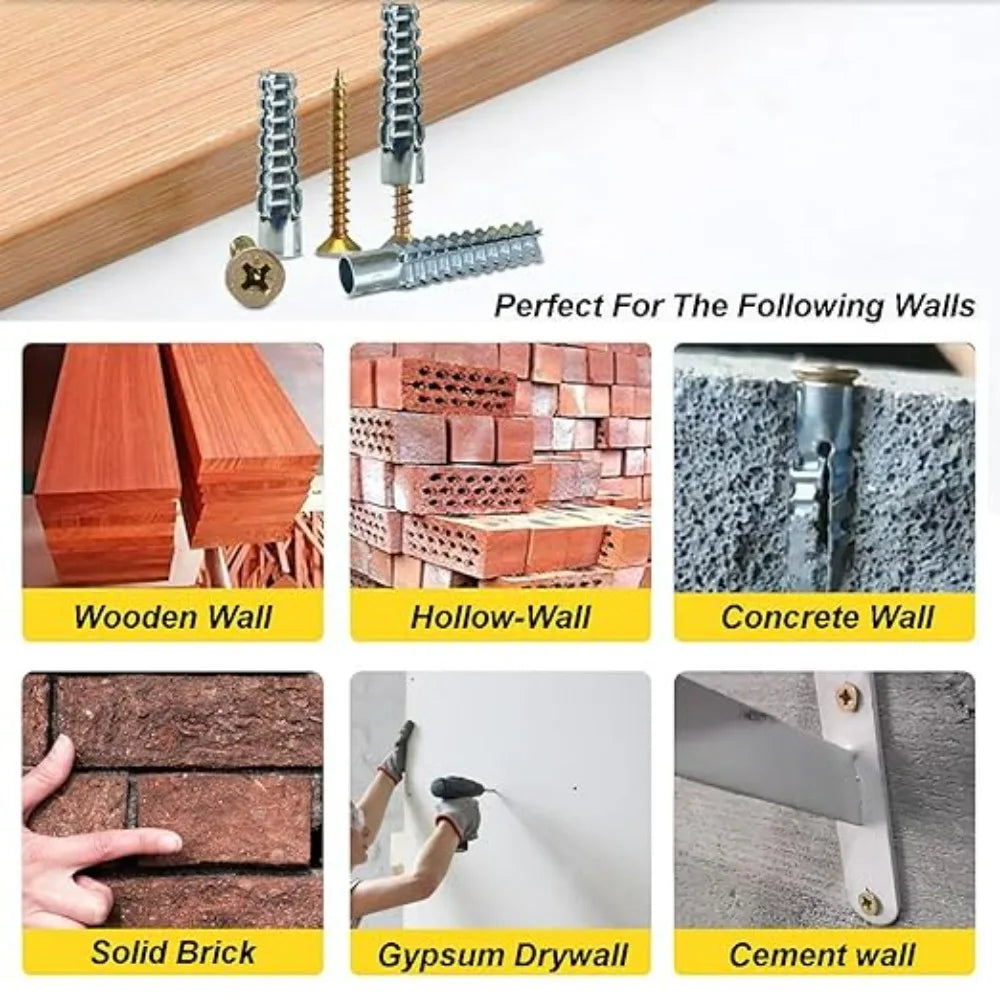 5/100 Sets Metal Sawtooth Expansion Pipe Self Tapping Screws Kit for Hollow Walls Tile Drywall Anchors Anti Loosening Fastener Qme