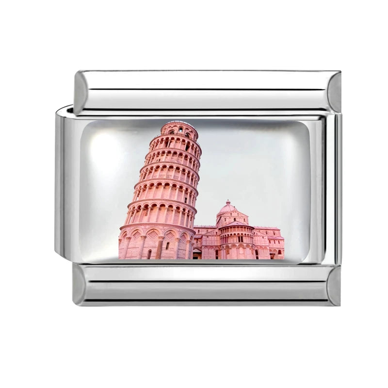 New2026 Hot Fashion Church Tower of Pisa Roman Colosseum Charm Italian Links Fit 9mm Bracelet Stainless Steel Making DIY Jewelry Qme Style 1