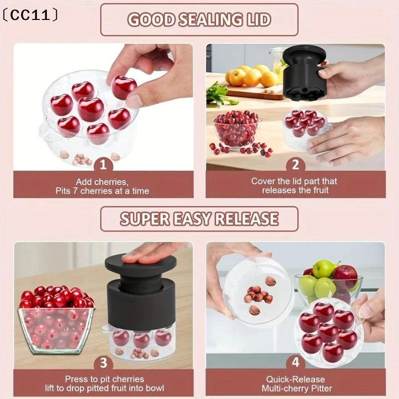 7 Holes Cherry Fruit Kitchen Pitter Remover Olive Corer Remove Pit Qme
