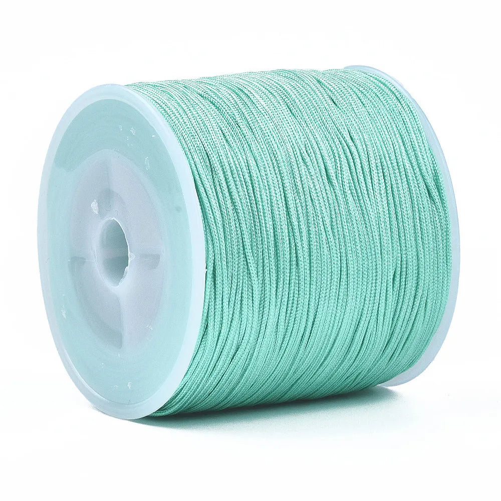 PandaHall 100m/Roll Nylon Thread Braided Chinese Knotting Cord for Jewelry Making, 0.8mm Hole String for DIY Bracelet Beading Qme Aquamarine