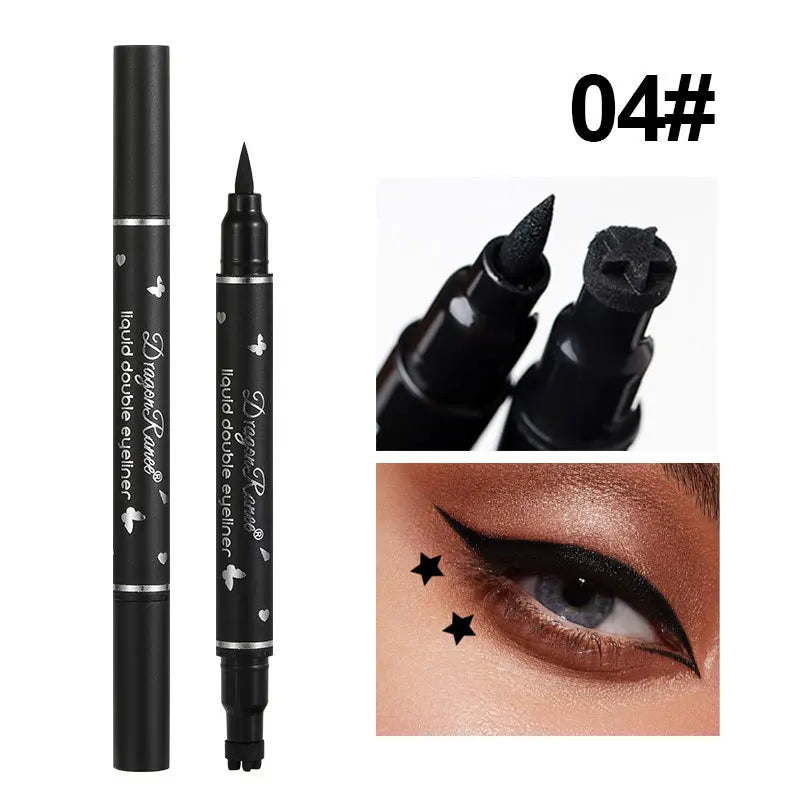 2 IN 1 Butterfly Seal Eyeliner Pen Star Moon Stamp Long-Lasting Waterproof Black Liquid Eye Liner Pencil Eyes Makeup Cosmetic Qme 04 star