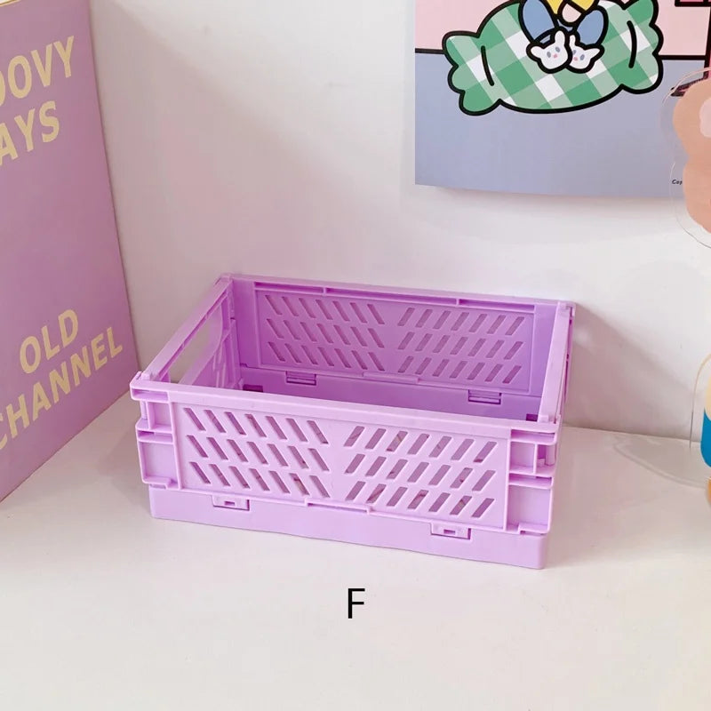 1 Pc Mini Foldable Desk Organizer Box Plastic Space-Saving Design Stationery Storage Basket for Tidy Student Workspaces Qme F
