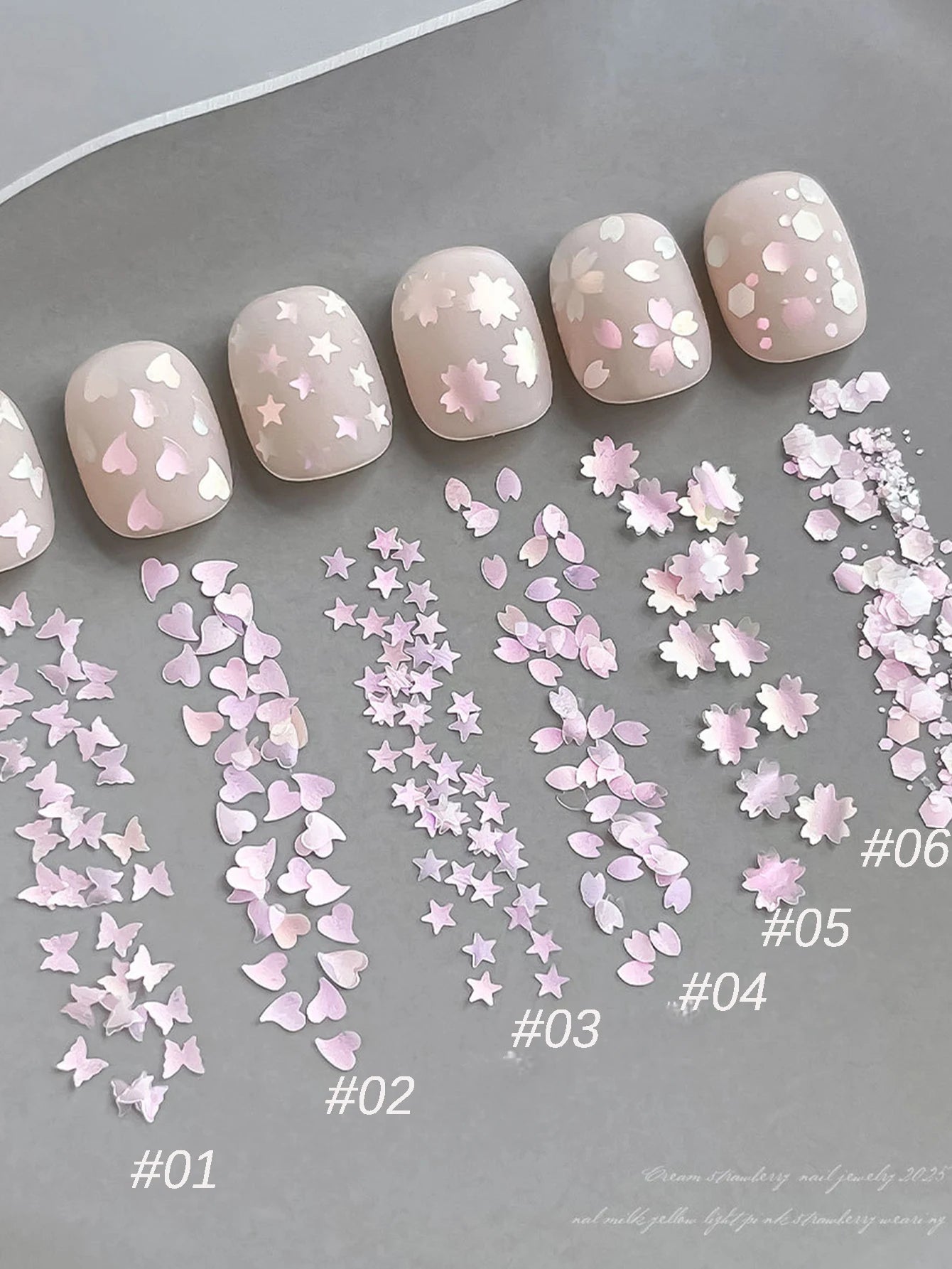 1 Pink Cherry Blossom Glitter Nail Art Heart Flower Butterfly DIY Qme