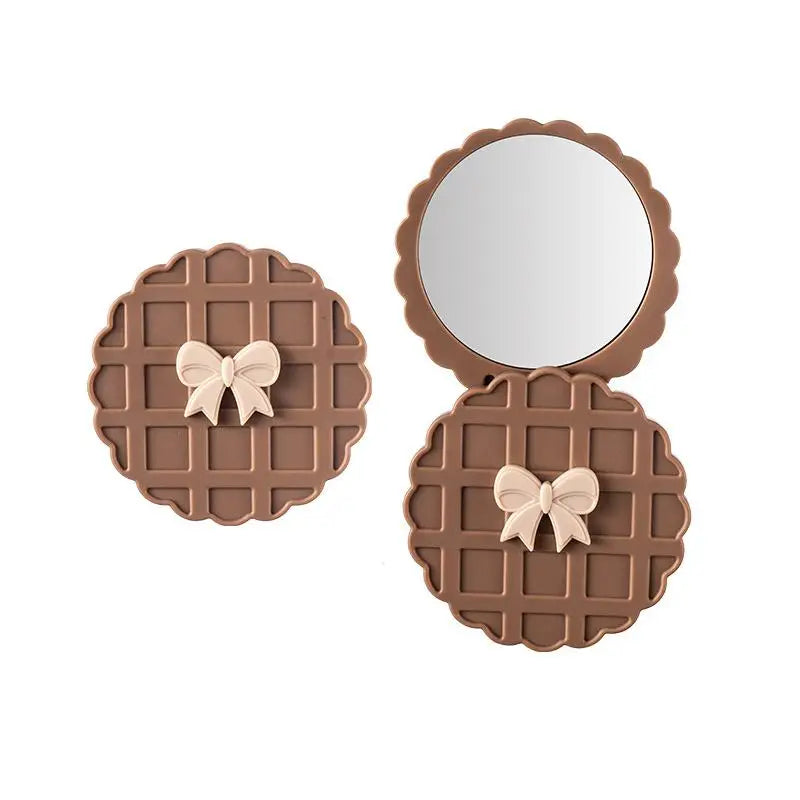 Compact Waffle-texture Double-sided Makeup Mirror Portable Pocket Qme Coffee