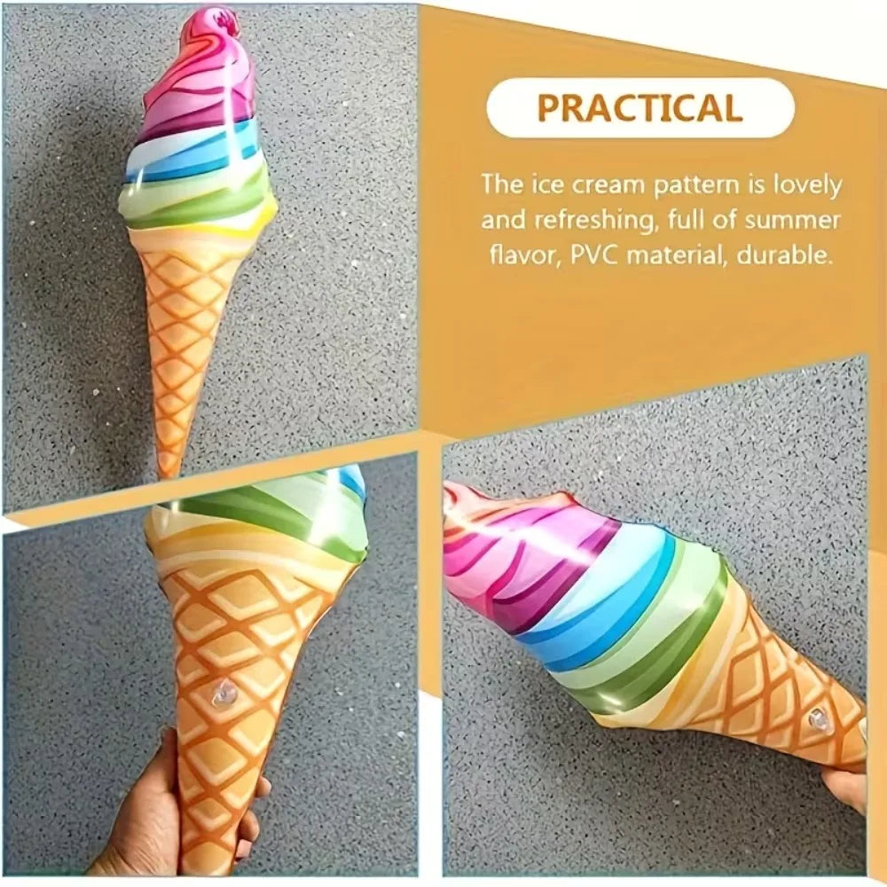Giant Inflatable Rainbow Ice Cream Cone Inflates for Summer Party Swimming Pool Beach Food Toys Birthday Outdoor Decorations Qme