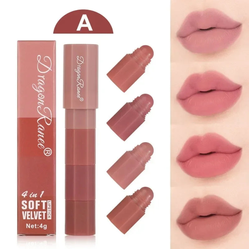 5 Colors in 1 Lipstick Crayon Set Matte Lipstick Pencil Kit Combo Velvet Red Lip Tint Non-stick Cup Multicolour Lipstick Makeup Qme A set of 4pcs
