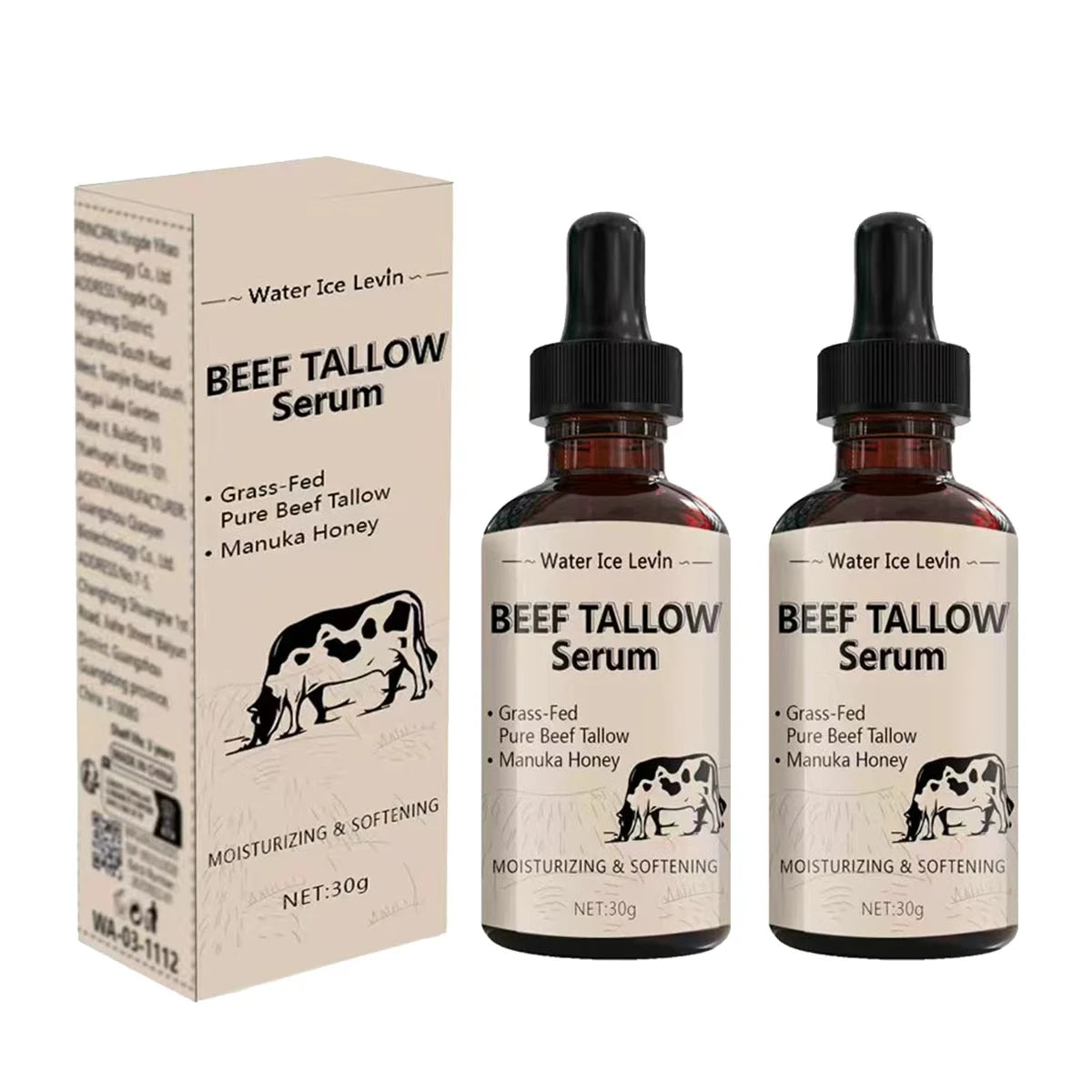 Beef Tallow Serum with Manuka Honey & Hyaluronic Acid - Moisturizing, Firming & Non-Greasy Face Serum for All Skin Types Qme BROWN 30g