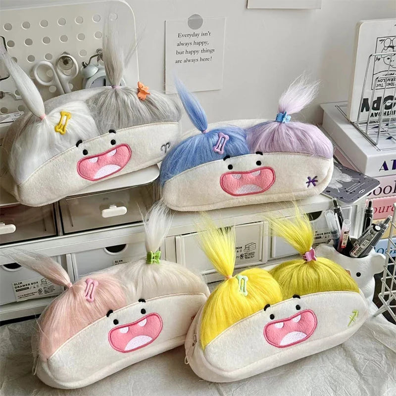 Funny Big Capacity Plush Pencil Bag Creative Cartoon Mouth Girl Pens Qme