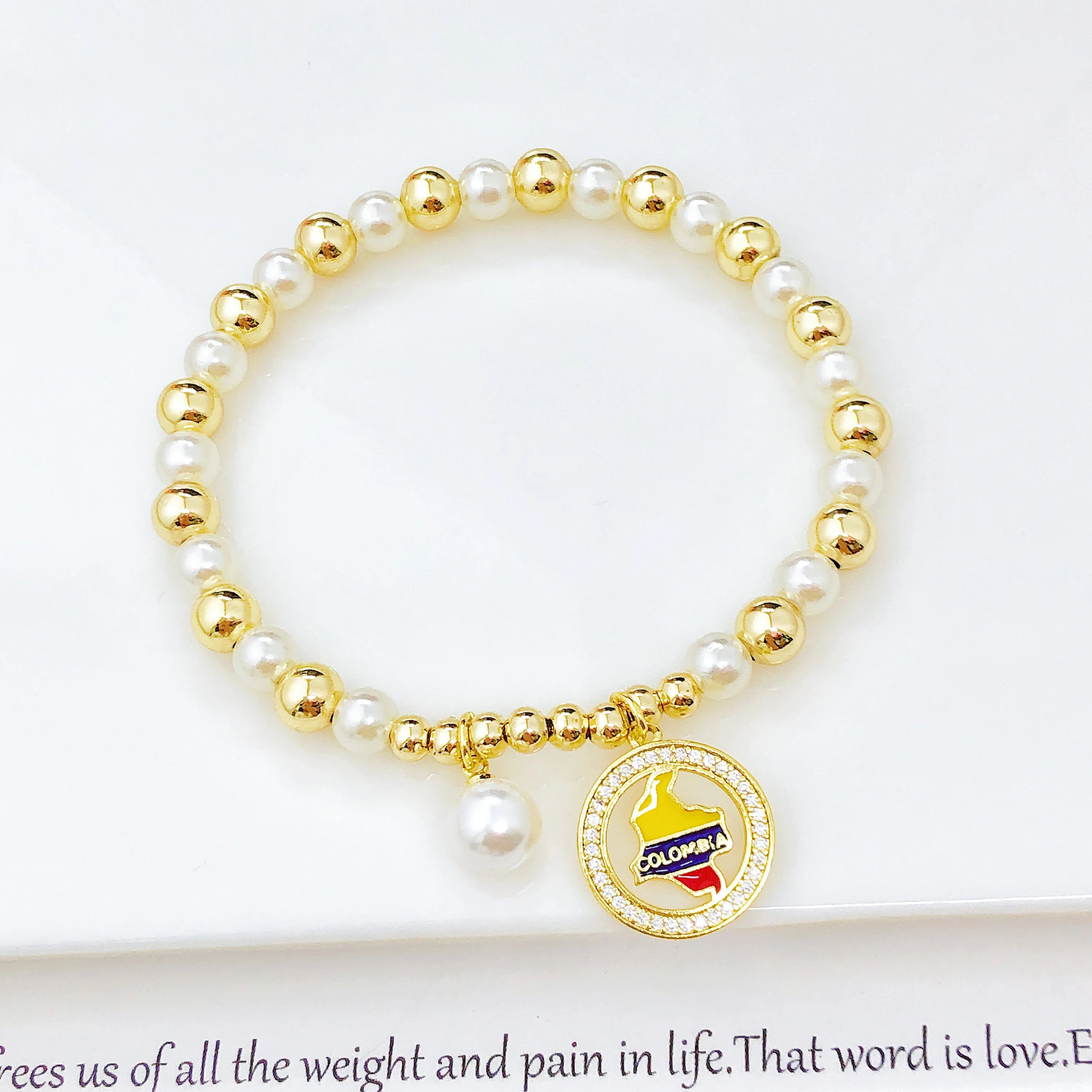 Classic Violin Round Parrot-Shaped Venezuela Colombia Flag Designer Pearl Bracelet Luxury for Women Party Patriotic Jewelry Gift Qme 11