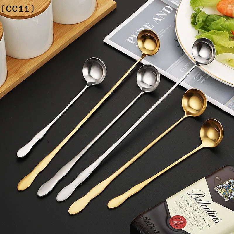 Stainless Steel Long Handle Teaspoon Cocktails Ice Coffee Tea Mixing Qme