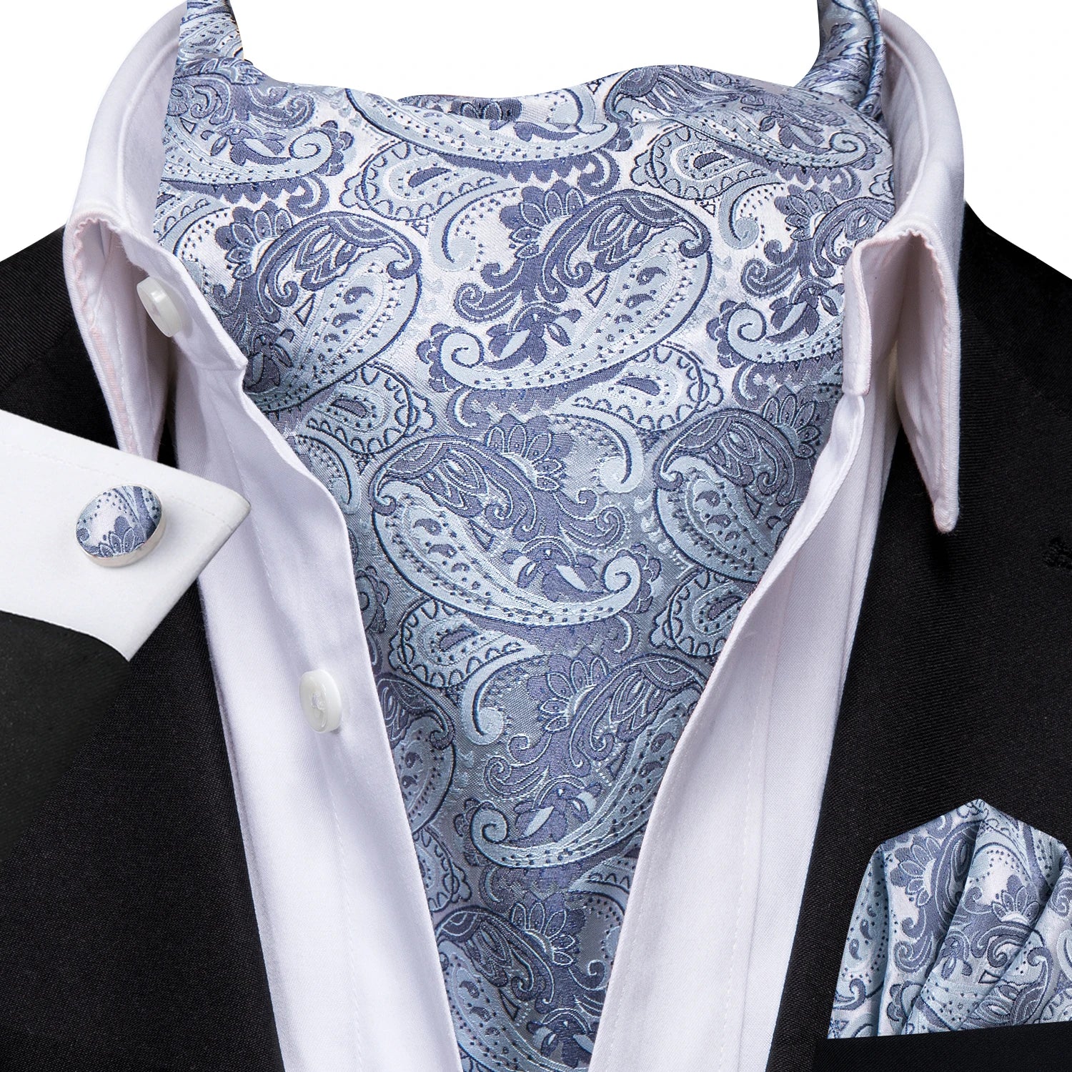 Men's Ascots Fashion Luxury Paisley Cravat Cufflinks Handkerchiefs