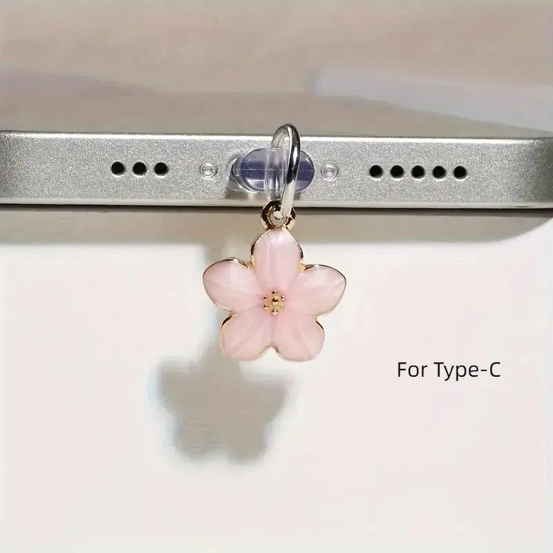 CC11Sakura Flowers Phone Dust Plug Accessories Decoration Hanging Qme A2 For Type-C