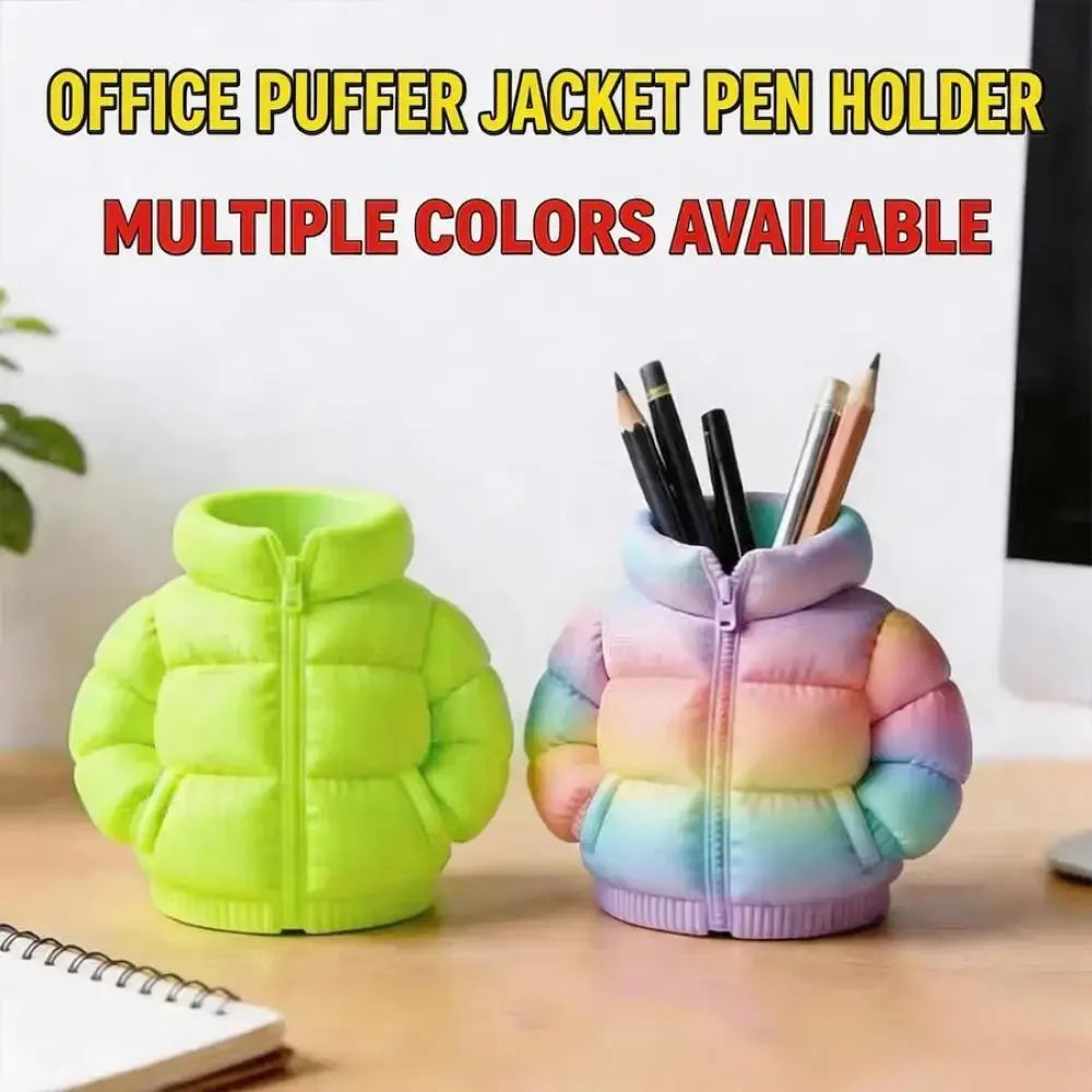 Down Jacket-Shaped Pen Holder Desktop Organizer for Stationery Makeup Brushes Home Office Shelf Decor, for Shool Gift Qme