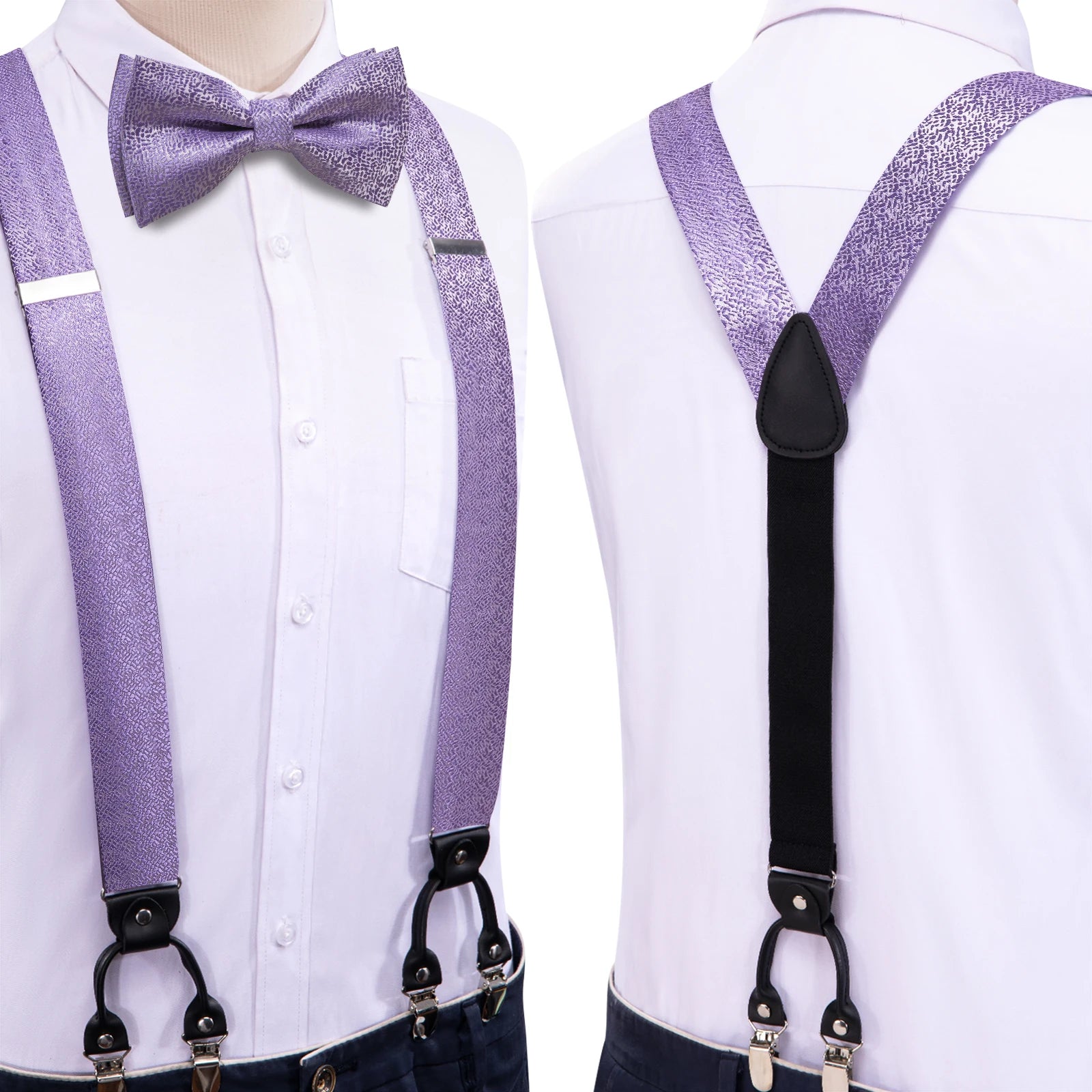 Hi-tie Silk Mens Braces Bowtie Hanky Cufflinks Y Back Clip Adjustable