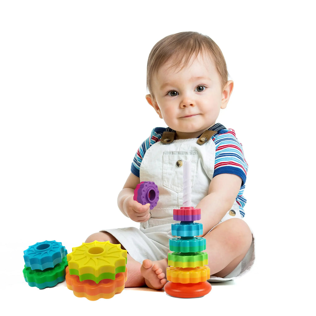 Montessori Rotating Rainbow Tower Baby Stacking Puzzle Toys Safety and Environmental Protection Colored Children's Toys Boy Girl Qme