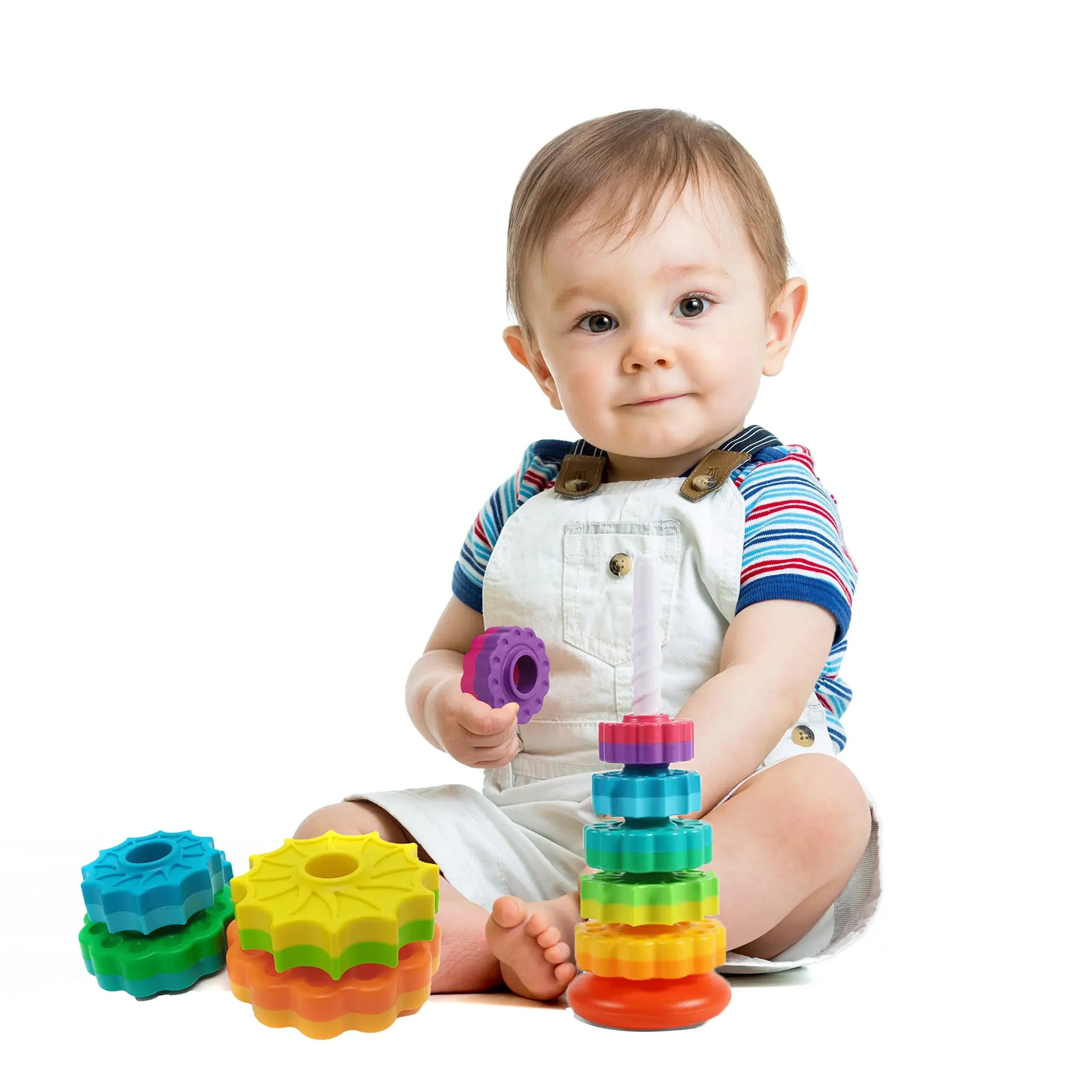 Montessori Rotating Rainbow Tower Baby Stacking Puzzle Toys Safety and Environmental Protection Colored Children's Toys Boy Girl Qme