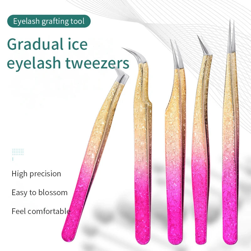 Eyelash Tweezers Ice Flower Anti-static 3D Accurate Eyebrow Grafting Qme
