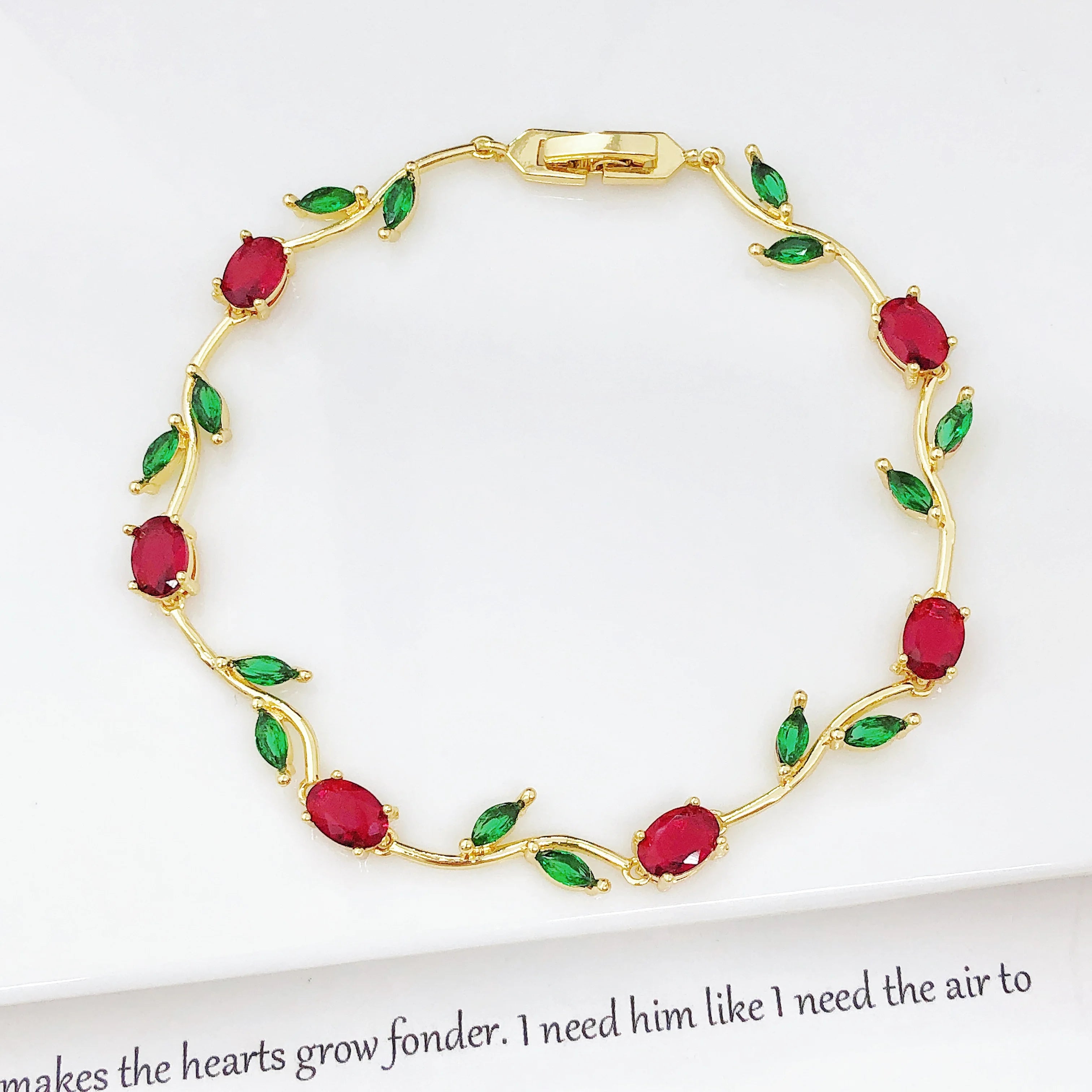 Colorful Trendy Charm Crystal Leaf Vine Flower Rhinestone Bracelet Luxury for Women Girl Party Wedding Gold-Plated Jewelry Gift Qme 3 21cm