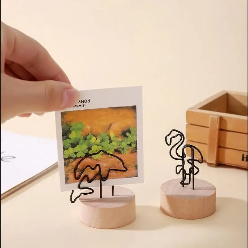 Mini Wooden Base Metal Photo Holders Creative Design Decor Photos Qme