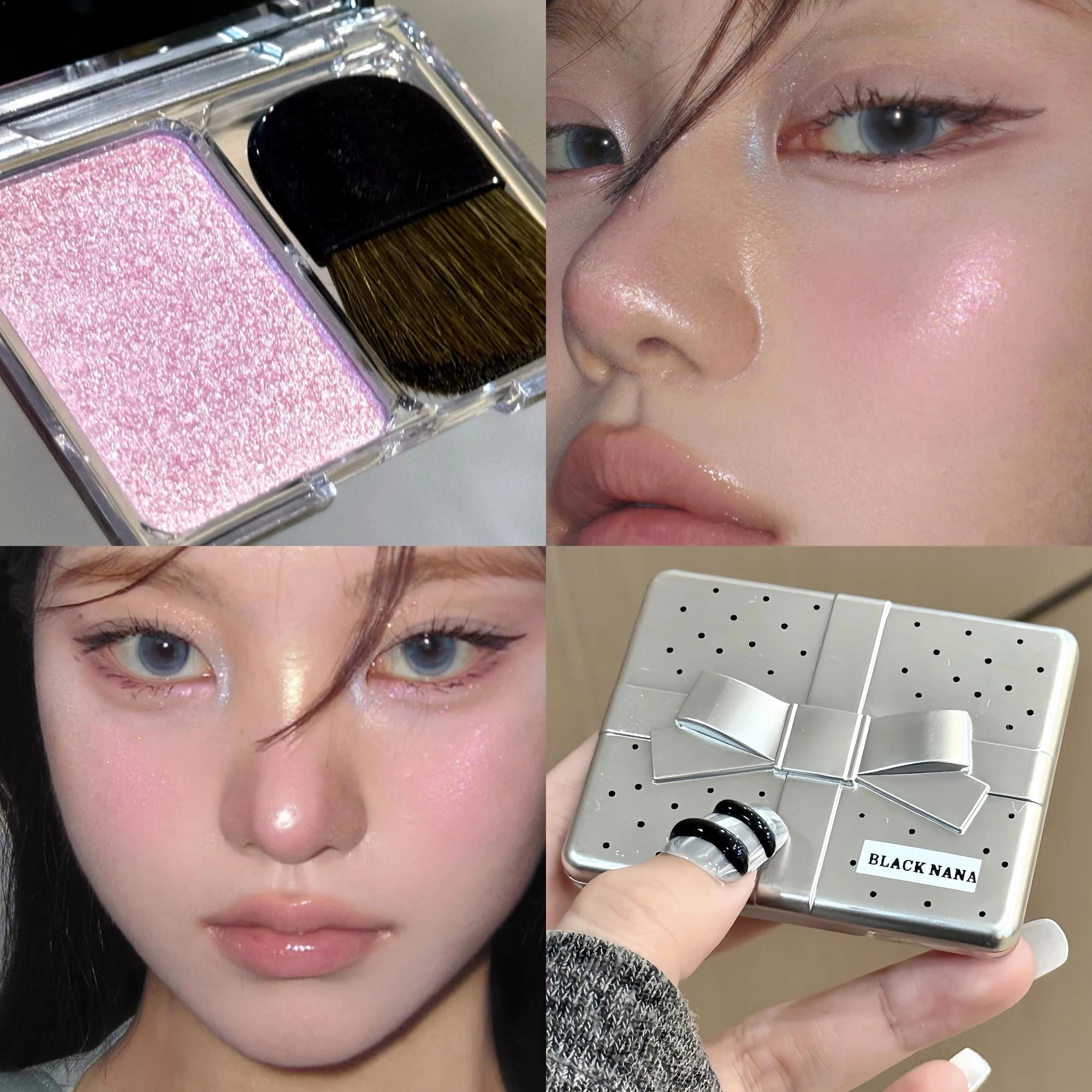 With Brush Bowknot Face Brighten Highlighter Sparking Shine Makeup Plate Fairy Purple Highlight Shimmer Shading Contour Cosmetic Qme