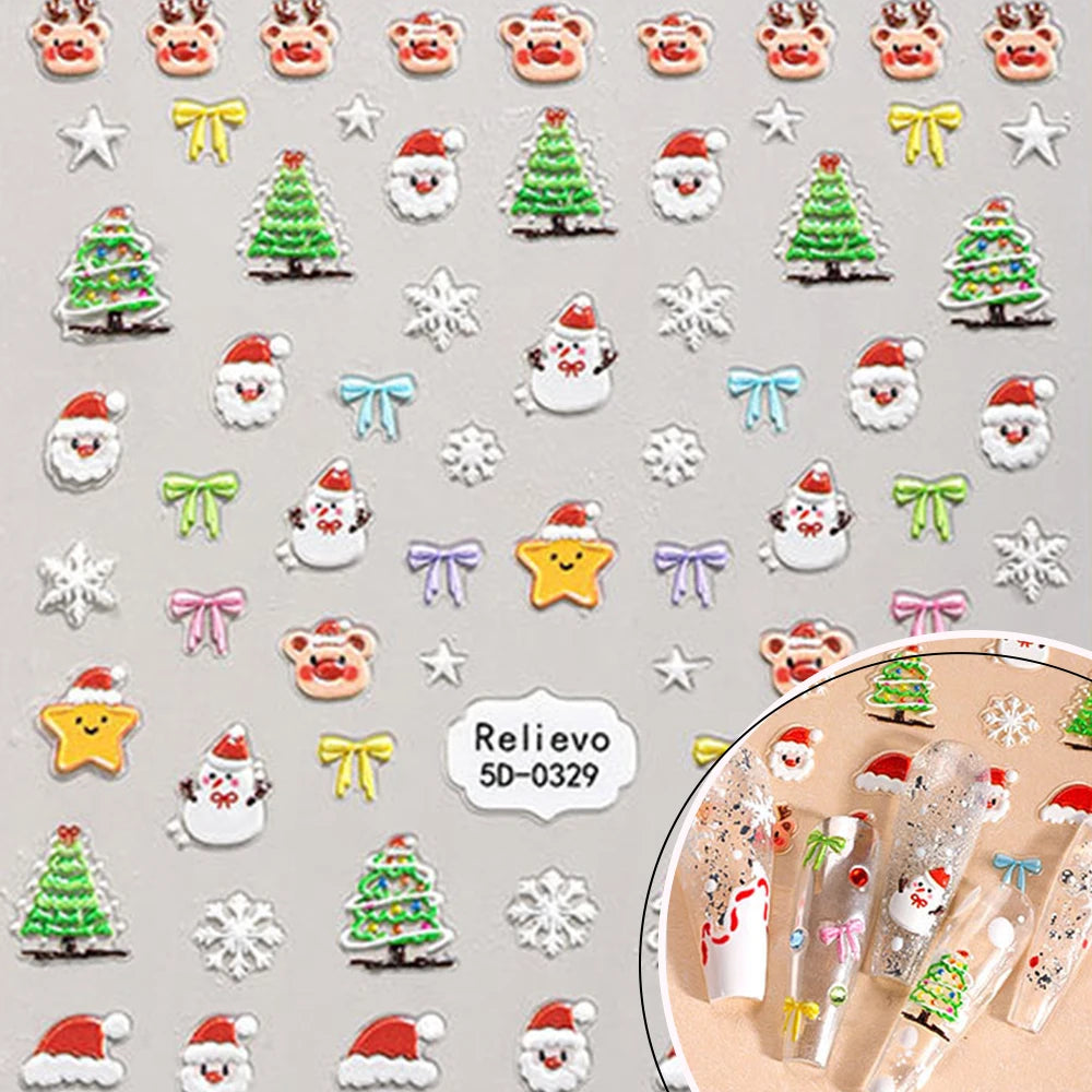 Gold Christmas Tree Nail Art Sticker Star Snowflake Santa Snowman Qme
