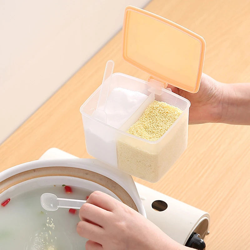 2 Grids Seasoning Box Transparent Lid Salt Pepper Jar Household Sugar Qme