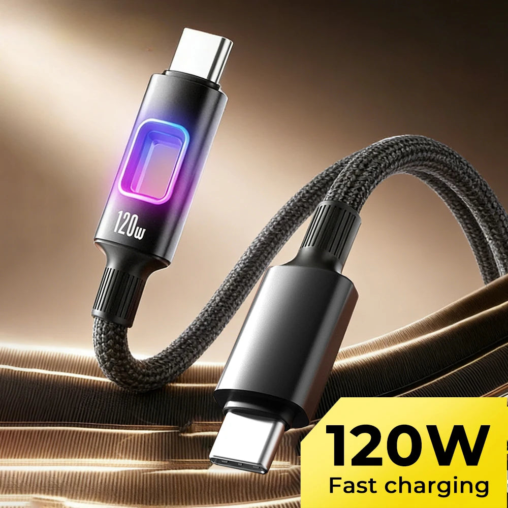 USB C to Type C 120W RGB Fast Charging Data Cord PD Quick Charging Cable for iPhone 17 Samsung S26 Xiaomi 1M 1.5M 2M Data Line Qme