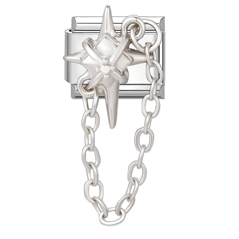 Y2k Italian Charm Silver Color Bracelet Series Blue Stars Zircon Bowknot Pearl Heart Hand Making DIY Chain Shiny Pendant Jewelry Qme Style 19
