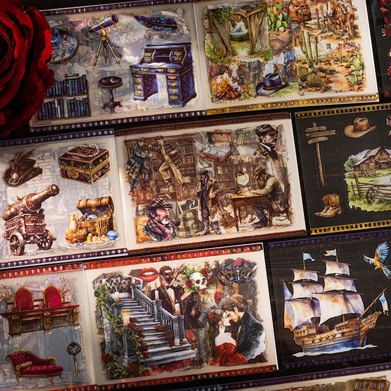 European Vintage Scene & Character Sticker Book, Perfect for Scrapbooking, Art Bookmark Making & More, A Must-Have for Students Qme
