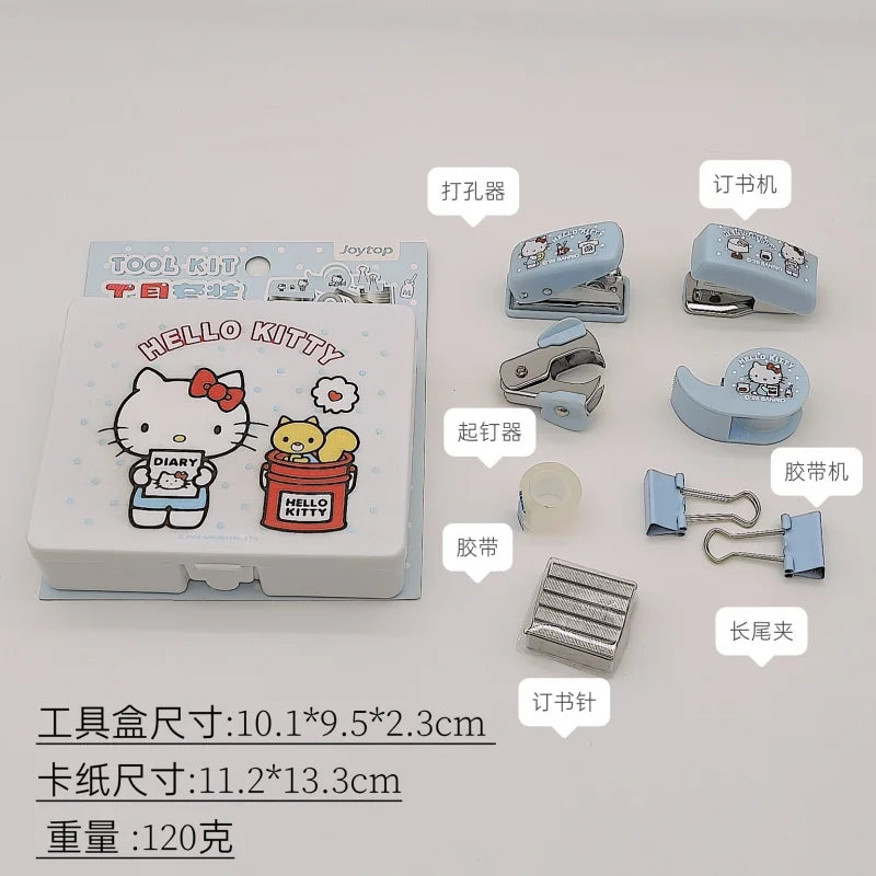 Hello Kitty Stapler Set Portable Hole Punch for Students Desktop Tool and Stationery Organizer Qme
