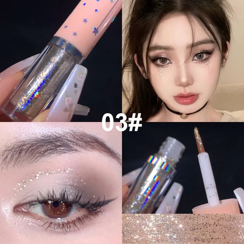 Set of 6pcs Supershiny Diamond Liquid Eyeshadow Sequins Eyeliner Silkworm Pens Highlighter Brightening Eye Shadow Glitter Makeup Qme 03