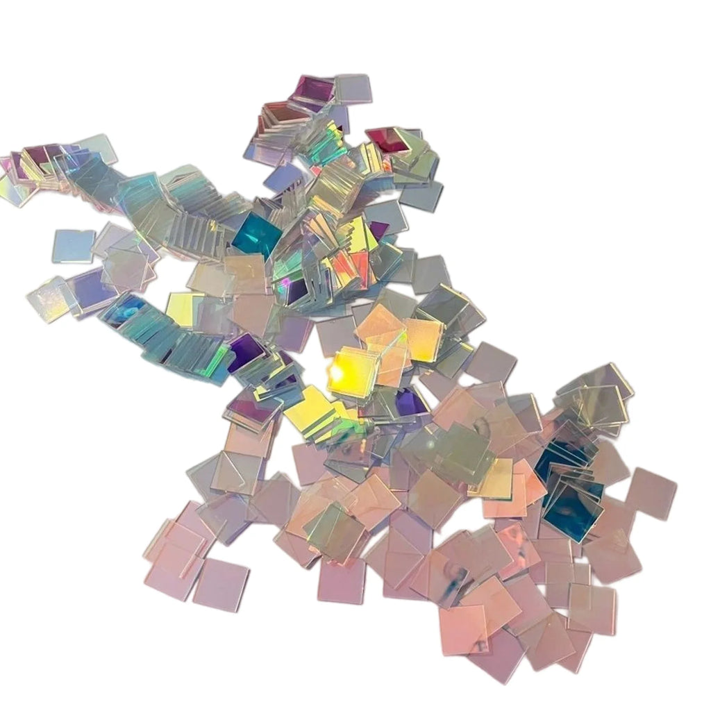 Iridescent Mosaic Tiles Lightweight & Portable Double-Sided Holo Plexiglass Tiles for Picture Frames Home Decor Art Supplies Qme 50pcs 2X2cm