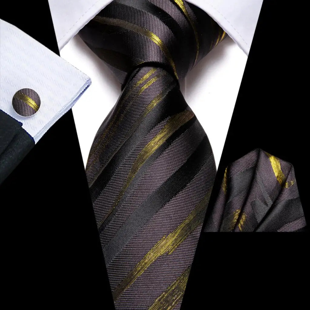 Hi-tie Psialey Black Gold Silk Elegant Tie Men Groom Wedding Necktie