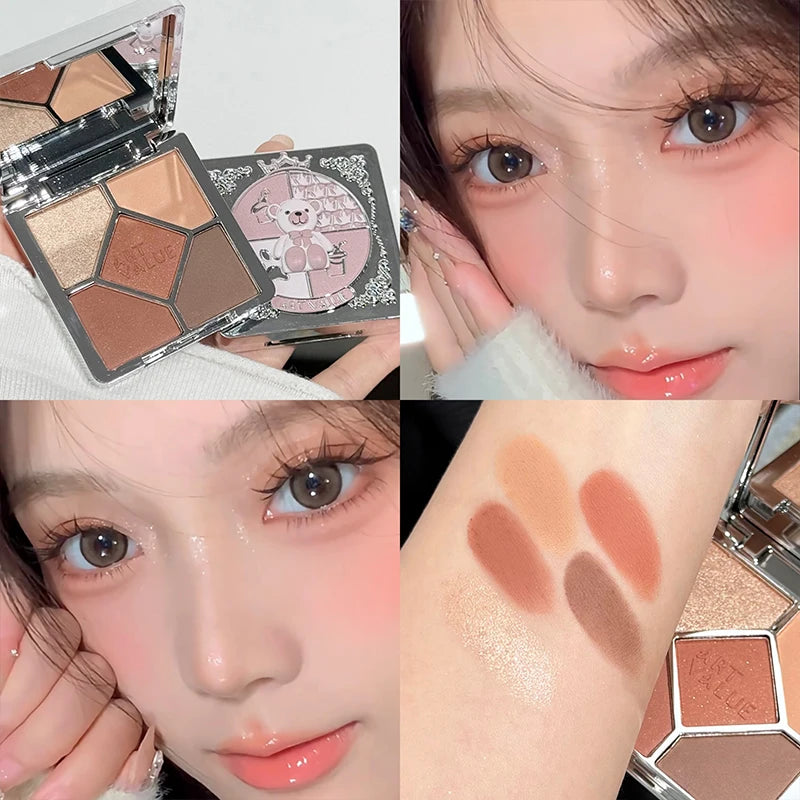 5 Colors Eyeshadow Palette Purple Glitter Pearlescent Matte Eye Shadow Shimmer Makeup Long Lasting Women Beauty Eye Cosmetics Qme 03