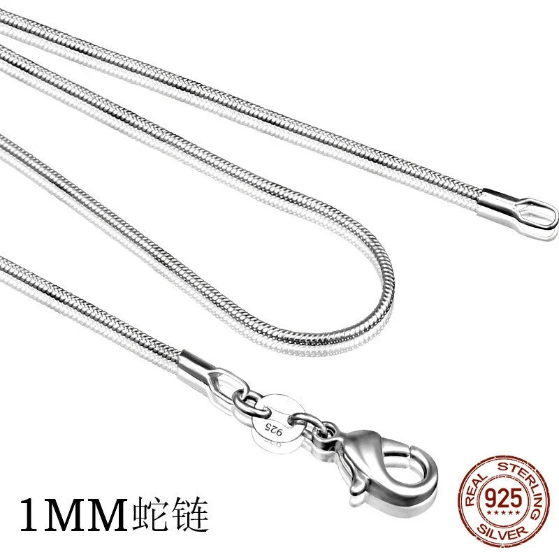 1-5PCS Fine 925 sterling silver necklace women, silver fashion jewelry Snake Chain 1mm Necklace 16 18 20 22 24" Qme