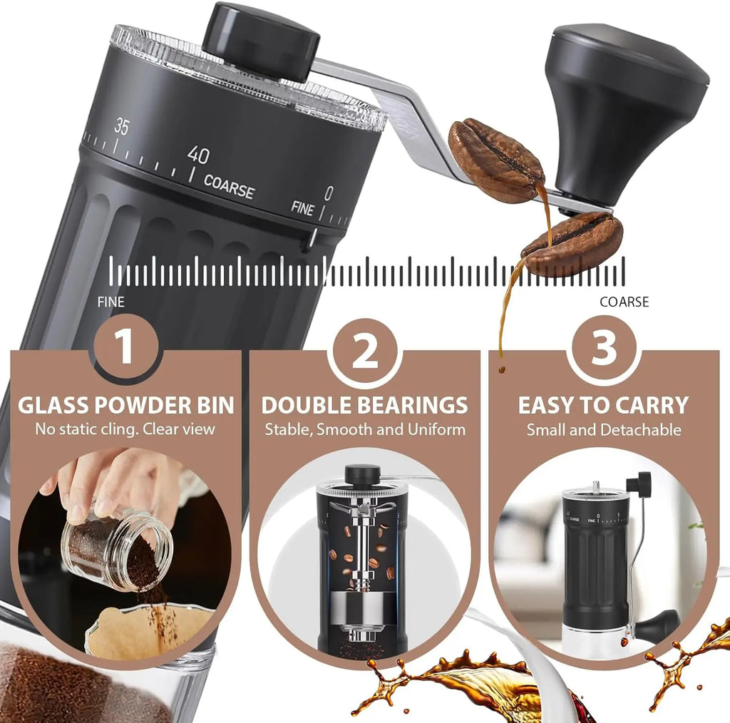Adjustable Manual Coffee Grinder Hand Crank Coffee Bean Mill Portable Tool for Home Kitchen Camping Trip Qme